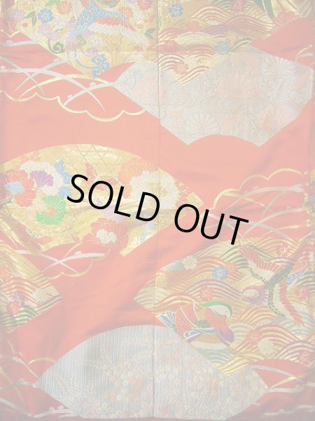 画像8: G0805S 打掛 女性用着物  シルク(正絹)   朱赤, 扇 【中古】 【USED】 【リサイクル】 ★★★★☆ (8)