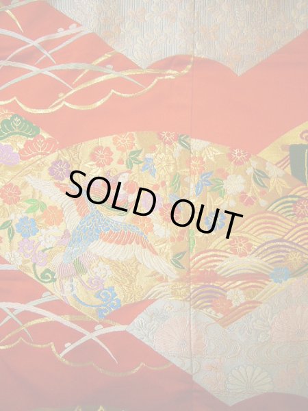 画像9: G0805S 打掛 女性用着物  シルク(正絹)   朱赤, 扇 【中古】 【USED】 【リサイクル】 ★★★★☆ (9)