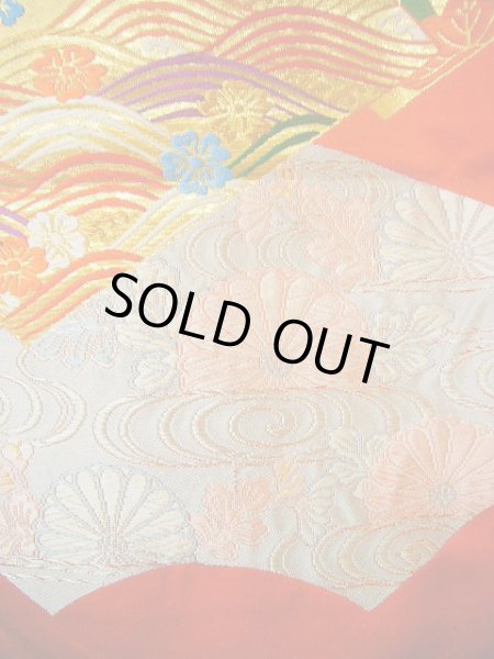 画像11: G0805S 打掛 女性用着物  シルク(正絹)   朱赤, 扇 【中古】 【USED】 【リサイクル】 ★★★★☆ (11)