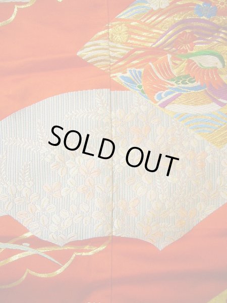 画像13: G0805S 打掛 女性用着物  シルク(正絹)   朱赤, 扇 【中古】 【USED】 【リサイクル】 ★★★★☆ (13)