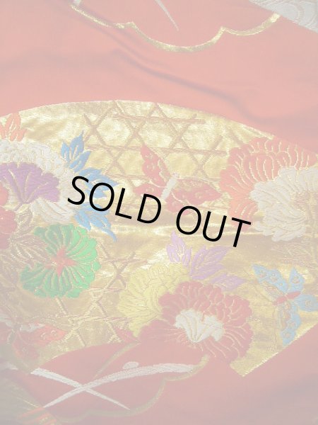 画像15: G0805S 打掛 女性用着物  シルク(正絹)   朱赤, 扇 【中古】 【USED】 【リサイクル】 ★★★★☆ (15)