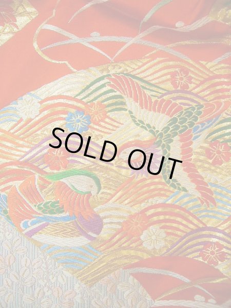 画像16: G0805S 打掛 女性用着物  シルク(正絹)   朱赤, 扇 【中古】 【USED】 【リサイクル】 ★★★★☆ (16)