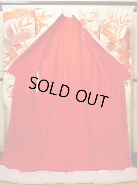 画像4: G0805Z 打掛 女性用着物 友禅、裾カバー シルク(正絹)   朱赤, 鶴 【中古】 【USED】 【リサイクル】 ★★★☆☆ (4)