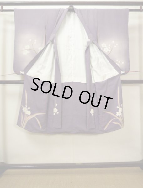 画像3: G1027A 訪問着 女児用着物 錦紗縮緬  シルク(正絹)  スモーキーな 藤, ぼたん 【中古】 【USED】 【リサイクル】 ★☆☆☆☆ (3)