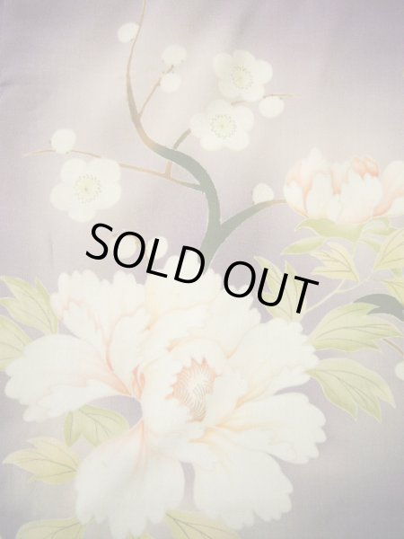 画像6: G1027A 訪問着 女児用着物 錦紗縮緬  シルク(正絹)  スモーキーな 藤, ぼたん 【中古】 【USED】 【リサイクル】 ★☆☆☆☆ (6)