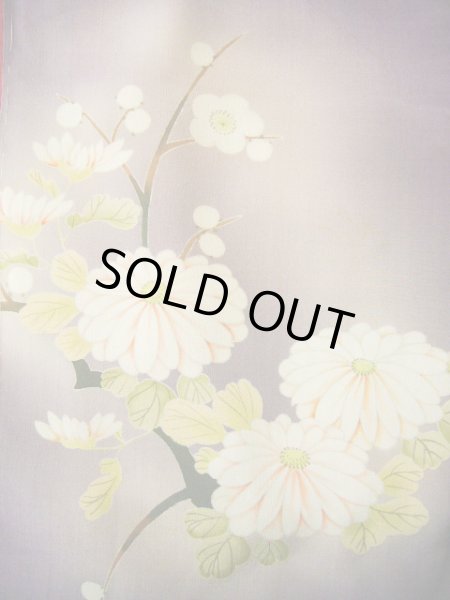 画像7: G1027A 訪問着 女児用着物 錦紗縮緬  シルク(正絹)  スモーキーな 藤, ぼたん 【中古】 【USED】 【リサイクル】 ★☆☆☆☆ (7)