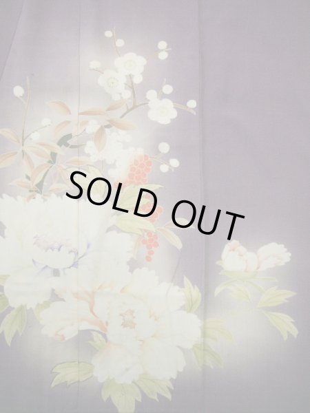 画像8: G1027A 訪問着 女児用着物 錦紗縮緬  シルク(正絹)  スモーキーな 藤, ぼたん 【中古】 【USED】 【リサイクル】 ★☆☆☆☆ (8)