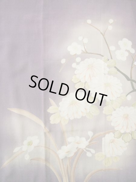 画像9: G1027A 訪問着 女児用着物 錦紗縮緬  シルク(正絹)  スモーキーな 藤, ぼたん 【中古】 【USED】 【リサイクル】 ★☆☆☆☆ (9)