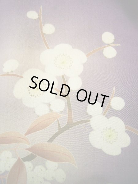 画像10: G1027A 訪問着 女児用着物 錦紗縮緬  シルク(正絹)  スモーキーな 藤, ぼたん 【中古】 【USED】 【リサイクル】 ★☆☆☆☆ (10)