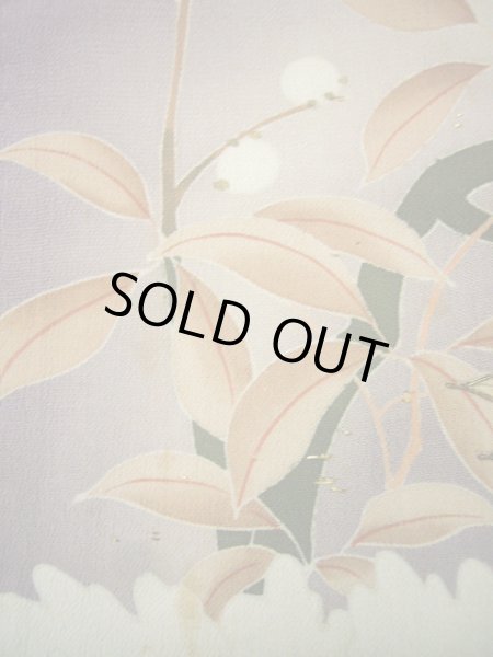 画像12: G1027A 訪問着 女児用着物 錦紗縮緬  シルク(正絹)  スモーキーな 藤, ぼたん 【中古】 【USED】 【リサイクル】 ★☆☆☆☆ (12)