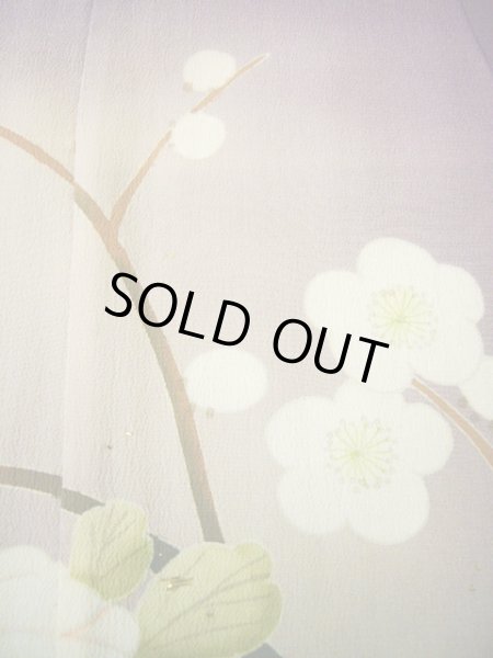 画像16: G1027A 訪問着 女児用着物 錦紗縮緬  シルク(正絹)  スモーキーな 藤, ぼたん 【中古】 【USED】 【リサイクル】 ★☆☆☆☆ (16)