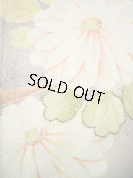 画像18: G1027A 訪問着 女児用着物 錦紗縮緬  シルク(正絹)  スモーキーな 藤, ぼたん 【中古】 【USED】 【リサイクル】 ★☆☆☆☆ (18)