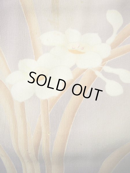 画像19: G1027A 訪問着 女児用着物 錦紗縮緬  シルク(正絹)  スモーキーな 藤, ぼたん 【中古】 【USED】 【リサイクル】 ★☆☆☆☆ (19)