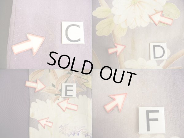 画像27: G1027A 訪問着 女児用着物 錦紗縮緬  シルク(正絹)  スモーキーな 藤, ぼたん 【中古】 【USED】 【リサイクル】 ★☆☆☆☆ (27)