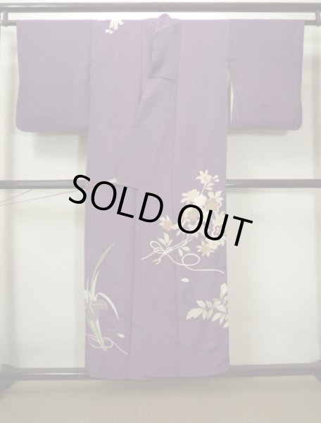 画像2: G1027L 訪問着 女性用着物 錦紗縮緬　 シルク（正絹）   藤, 桜 【中古】 【USED】 【リサイクル】 ★★☆☆☆ (2)