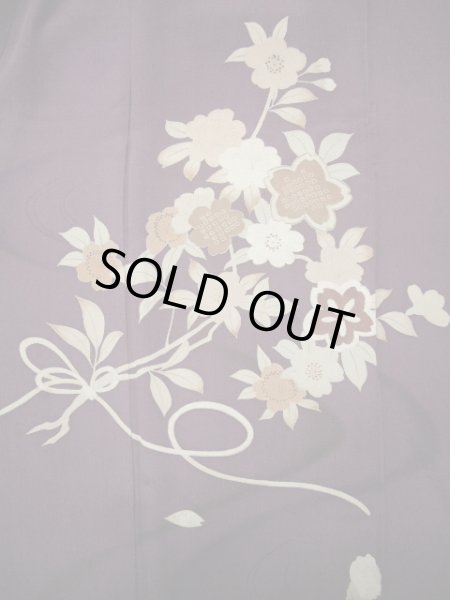 画像5: G1027L 訪問着 女性用着物 錦紗縮緬　 シルク（正絹）   藤, 桜 【中古】 【USED】 【リサイクル】 ★★☆☆☆ (5)