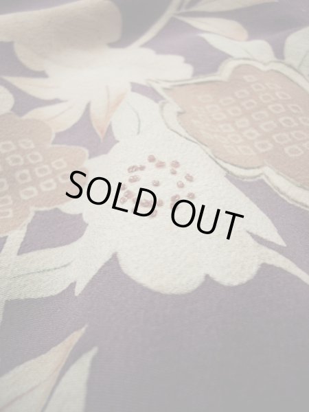 画像23: G1027L 訪問着 女性用着物 錦紗縮緬　 シルク（正絹）   藤, 桜 【中古】 【USED】 【リサイクル】 ★★☆☆☆ (23)