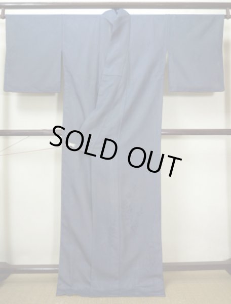 画像2: G1027R 訪問着 女性用着物 二重紗 シルク(正絹)  スモーキーな 青, ききょう 【中古】 【USED】 【リサイクル】 ★★★☆☆ (2)