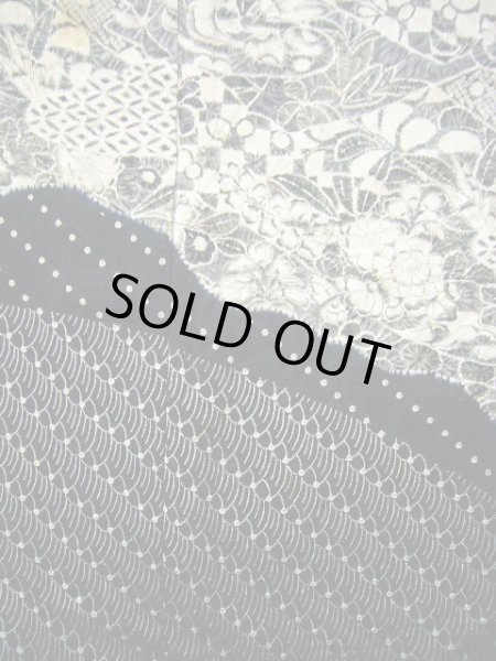 画像5: G1102L 訪問着 女性用着物 辻が花、嘘つき袖付き シルク（正絹）   黒, 小さな点々 【中古】 【USED】 【リサイクル】 ★★☆☆☆ (5)