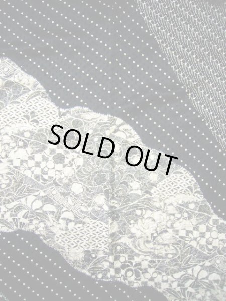 画像6: G1102L 訪問着 女性用着物 辻が花、嘘つき袖付き シルク（正絹）   黒, 小さな点々 【中古】 【USED】 【リサイクル】 ★★☆☆☆ (6)