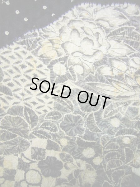 画像8: G1102L 訪問着 女性用着物 辻が花、嘘つき袖付き シルク（正絹）   黒, 小さな点々 【中古】 【USED】 【リサイクル】 ★★☆☆☆ (8)