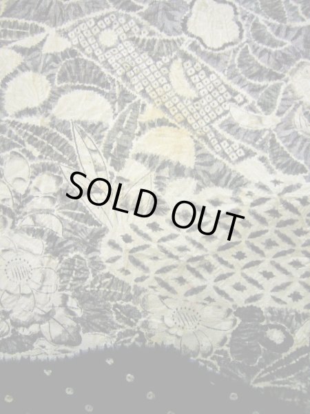 画像10: G1102L 訪問着 女性用着物 辻が花、嘘つき袖付き シルク（正絹）   黒, 小さな点々 【中古】 【USED】 【リサイクル】 ★★☆☆☆ (10)