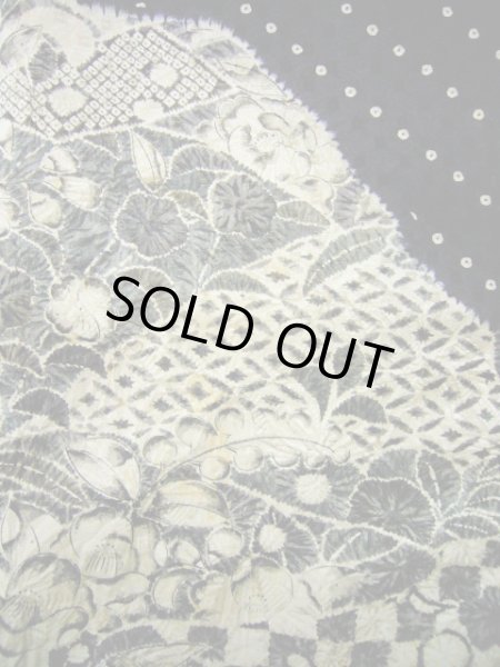 画像11: G1102L 訪問着 女性用着物 辻が花、嘘つき袖付き シルク（正絹）   黒, 小さな点々 【中古】 【USED】 【リサイクル】 ★★☆☆☆ (11)