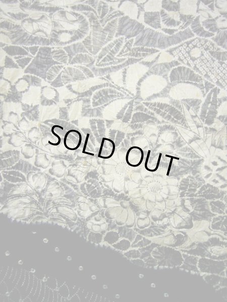 画像13: G1102L 訪問着 女性用着物 辻が花、嘘つき袖付き シルク（正絹）   黒, 小さな点々 【中古】 【USED】 【リサイクル】 ★★☆☆☆ (13)