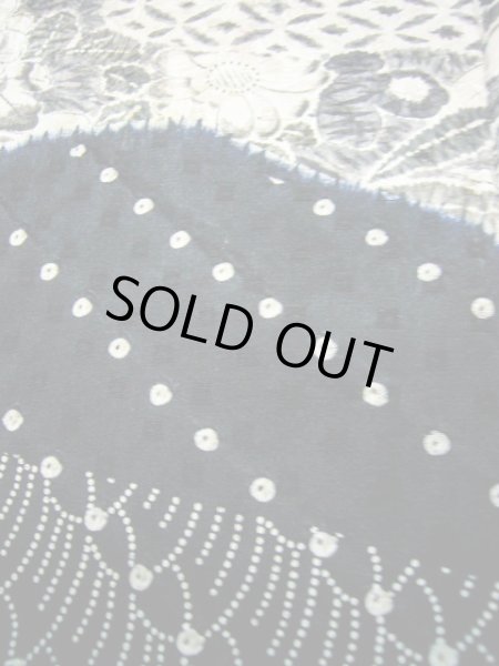 画像14: G1102L 訪問着 女性用着物 辻が花、嘘つき袖付き シルク（正絹）   黒, 小さな点々 【中古】 【USED】 【リサイクル】 ★★☆☆☆ (14)