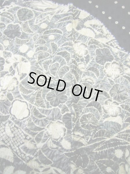 画像18: G1102L 訪問着 女性用着物 辻が花、嘘つき袖付き シルク（正絹）   黒, 小さな点々 【中古】 【USED】 【リサイクル】 ★★☆☆☆ (18)