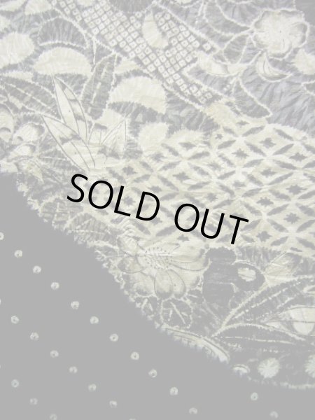 画像19: G1102L 訪問着 女性用着物 辻が花、嘘つき袖付き シルク（正絹）   黒, 小さな点々 【中古】 【USED】 【リサイクル】 ★★☆☆☆ (19)