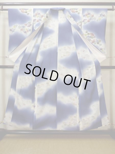 画像2: G1110Z 小紋 女性用着物  シルク(正絹)  薄い 青, 朝顔 【中古】 【USED】 【リサイクル】 ★☆☆☆☆ (2)