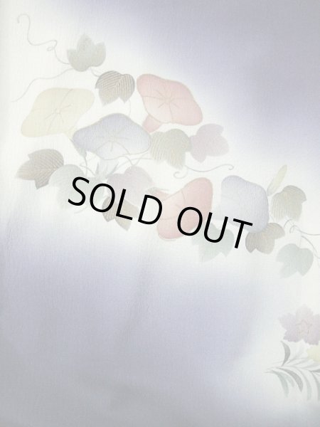 画像4: G1110Z 小紋 女性用着物  シルク(正絹)  薄い 青, 朝顔 【中古】 【USED】 【リサイクル】 ★☆☆☆☆ (4)