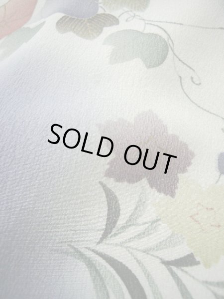 画像12: G1110Z 小紋 女性用着物  シルク(正絹)  薄い 青, 朝顔 【中古】 【USED】 【リサイクル】 ★☆☆☆☆ (12)