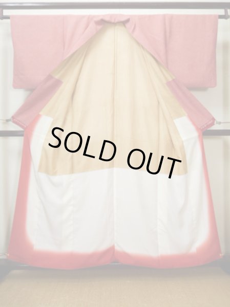 画像2: G1118Z 江戸小紋 女性用着物 重要無形文化財 中村勇二郎彫刻、鮫小紋 シルク(正絹)   赤, 小さな点々 【中古】 【USED】 【リサイクル】 ★★★★☆ (2)