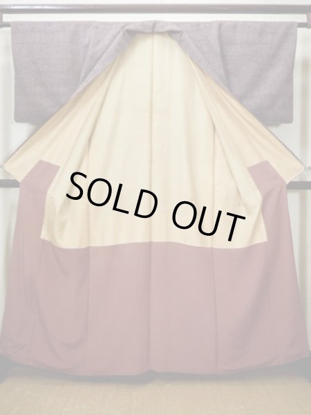 画像2: H0203Y 織 女性用着物  シルク（正絹） ヘザー（杢） 赤みのある 藤, 抽象的模様 【中古】 【USED】 【リサイクル】 ★★★☆☆ (2)