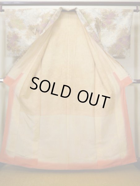 画像2: H0301X 織 女性用着物  シルク(正絹)  スモーキーな オフ ホワイト, バラ 【中古】 【USED】 【リサイクル】 ★☆☆☆☆ (2)