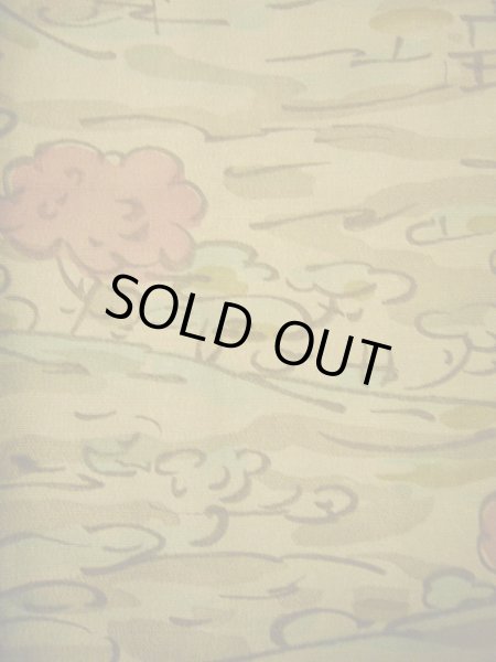 画像7: H0308P 小紋 女性用着物  シルク(正絹)  薄い カーキ, 風景 【中古】 【USED】 【リサイクル】 ★★★☆☆ (7)