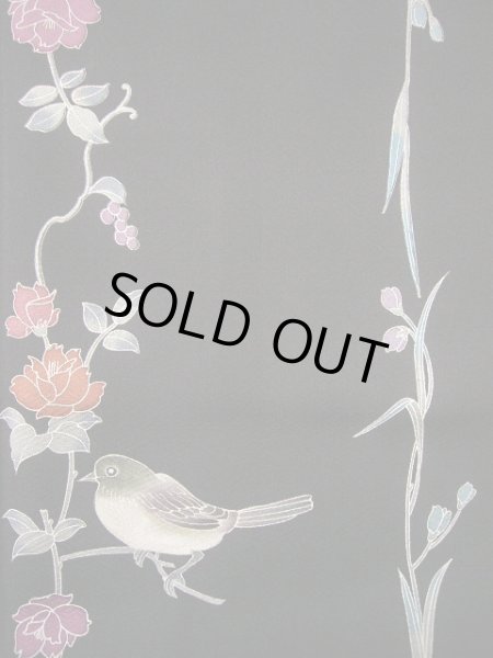 画像5: H0308Y 小紋 女性用着物  シルク（正絹）   黒, バラ 【中古】 【USED】 【リサイクル】 ★★★★☆ (5)