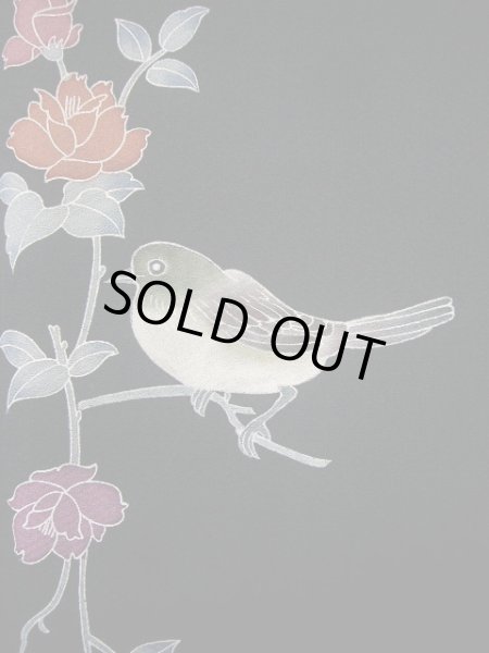 画像8: H0308Y 小紋 女性用着物  シルク（正絹）   黒, バラ 【中古】 【USED】 【リサイクル】 ★★★★☆ (8)