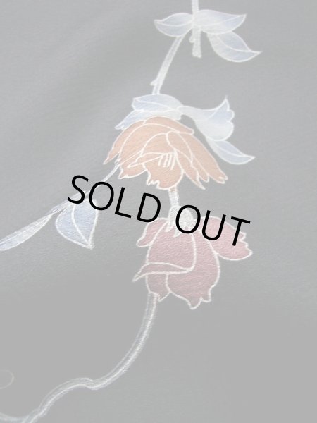 画像19: H0308Y 小紋 女性用着物  シルク（正絹）   黒, バラ 【中古】 【USED】 【リサイクル】 ★★★★☆ (19)