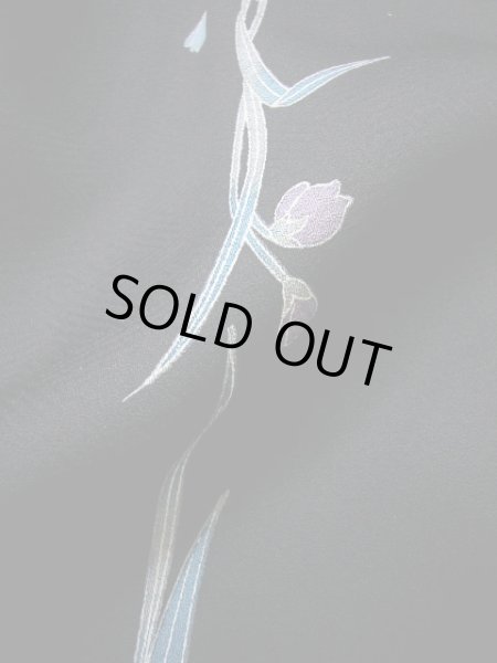 画像20: H0308Y 小紋 女性用着物  シルク（正絹）   黒, バラ 【中古】 【USED】 【リサイクル】 ★★★★☆ (20)