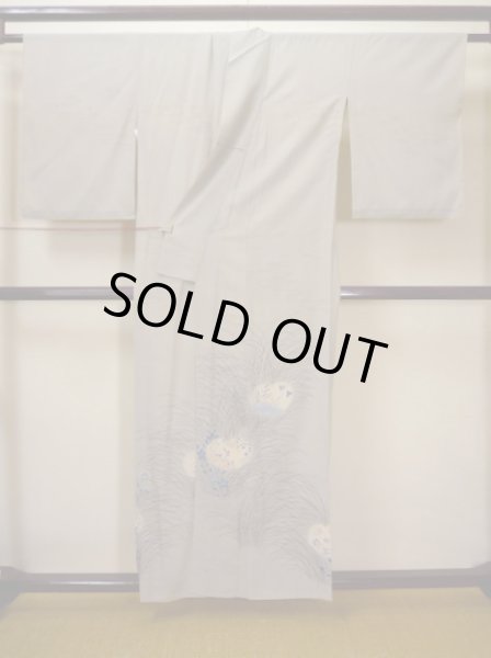 画像3: H0317F 訪問着 女性用着物  シルク(正絹)  薄い グレー(灰色), ききょう 【中古】 【USED】 【リサイクル】 ★★☆☆☆ (3)