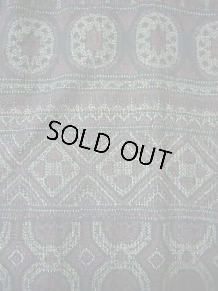 画像3: H0728O 紬 女性用着物  シルク（正絹） スモーキーな 緑がかった 黒, 幾何学模様 【中古】 【USED】 【リサイクル】 ★★★☆☆ (3)