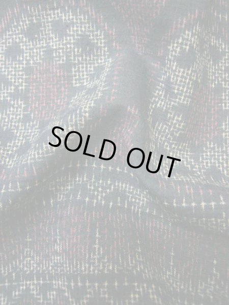 画像9: H0728O 紬 女性用着物  シルク（正絹） スモーキーな 緑がかった 黒, 幾何学模様 【中古】 【USED】 【リサイクル】 ★★★☆☆ (9)