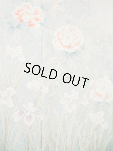 画像6: H0929R 訪問着 女性用着物  シルク（正絹） 淡い 緑がかった グレー（灰色）, ぼたん 【中古】 【USED】 【リサイクル】 ★★★★☆ (6)