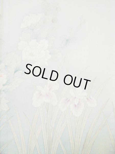 画像7: H0929R 訪問着 女性用着物  シルク（正絹） 淡い 緑がかった グレー（灰色）, ぼたん 【中古】 【USED】 【リサイクル】 ★★★★☆ (7)