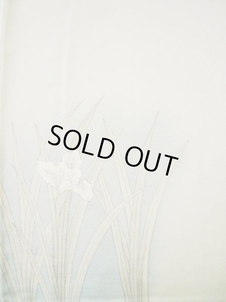 画像8: H0929R 訪問着 女性用着物  シルク（正絹） 淡い 緑がかった グレー（灰色）, ぼたん 【中古】 【USED】 【リサイクル】 ★★★★☆ (8)