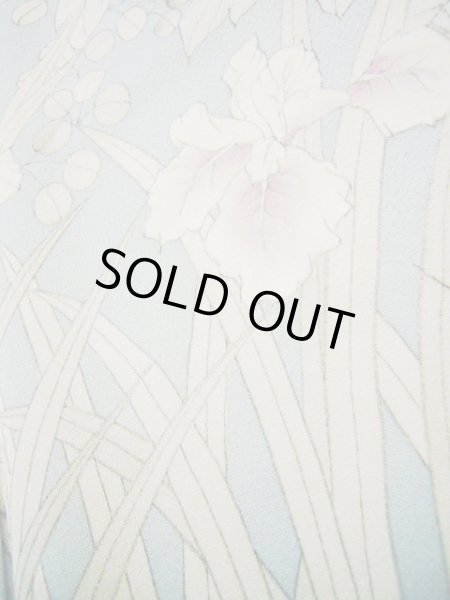 画像10: H0929R 訪問着 女性用着物  シルク（正絹） 淡い 緑がかった グレー（灰色）, ぼたん 【中古】 【USED】 【リサイクル】 ★★★★☆ (10)