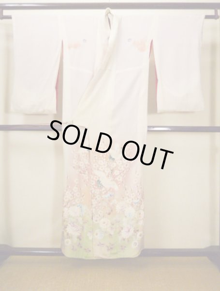 画像3: H1025A 留袖 女性用着物  シルク(正絹)   オフ ホワイト, 鶴 【中古】 【USED】 【リサイクル】 ★☆☆☆☆ (3)